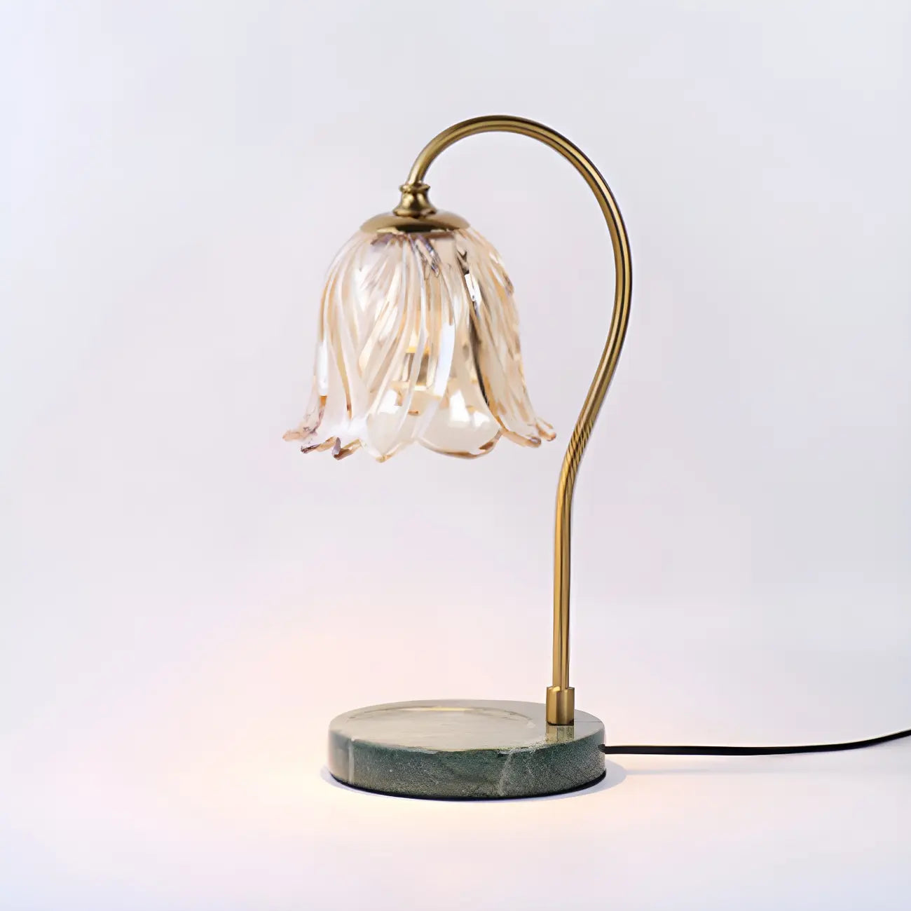 Lampe de chevet élégante en verre à motif floral avec pied porte-gobelet