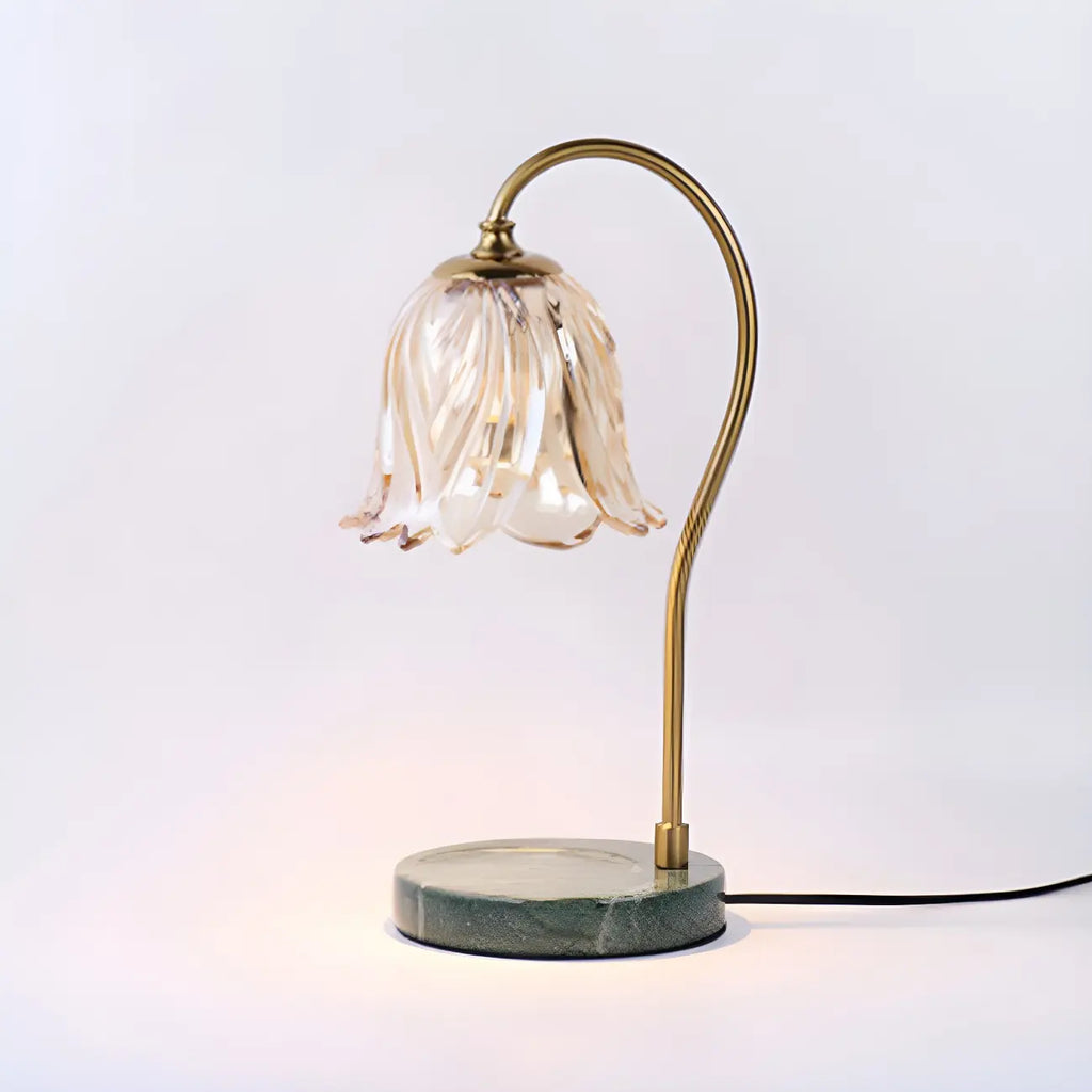 Lampe de chevet élégante en verre à motif floral avec pied porte-gobelet