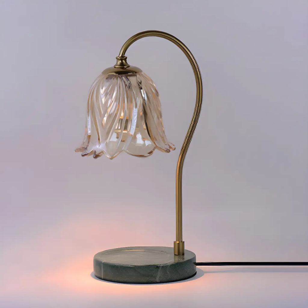 Lampe de chevet élégante en verre à motif floral avec pied porte-gobelet