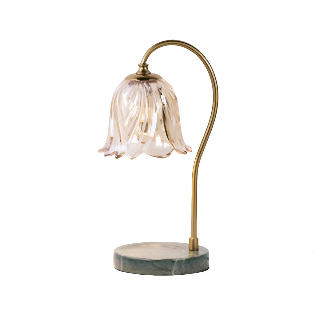 Lampe de chevet élégante en verre à motif floral avec pied porte-gobelet