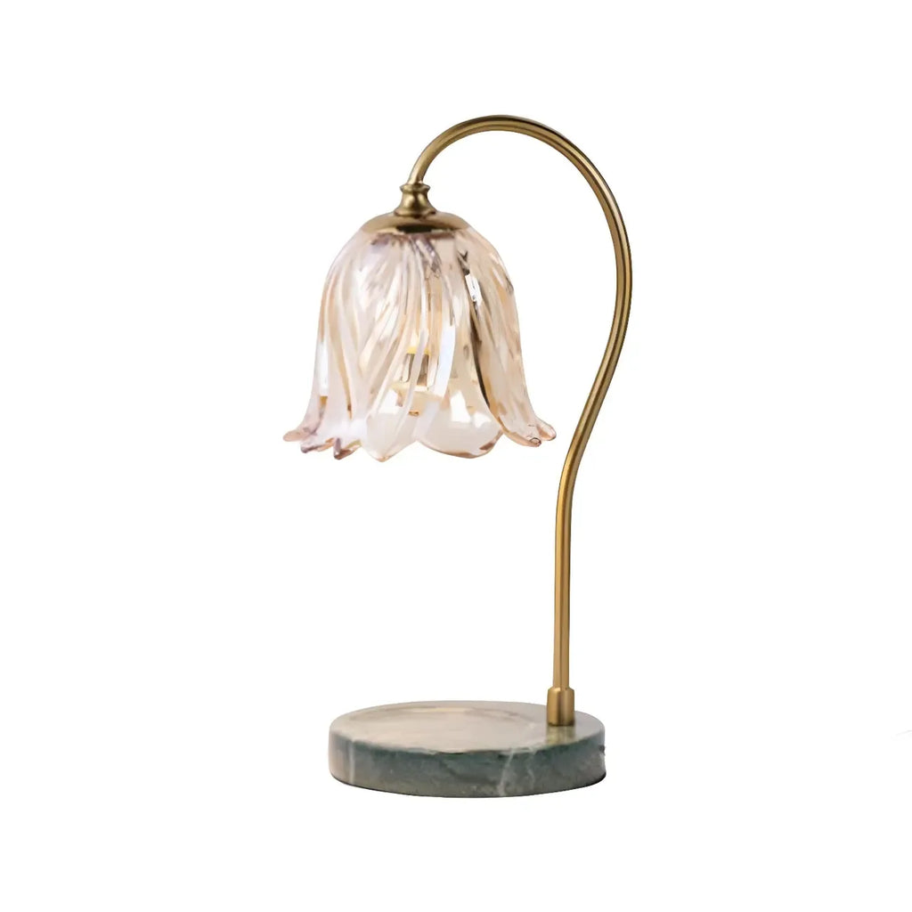Lampe de chevet élégante en verre à motif floral avec pied porte-gobelet
