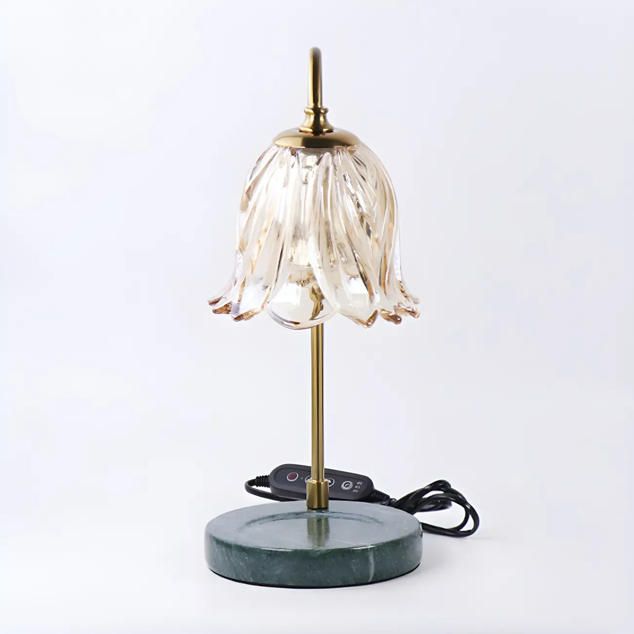 Lampe de chevet élégante en verre à motif floral avec pied porte-gobelet