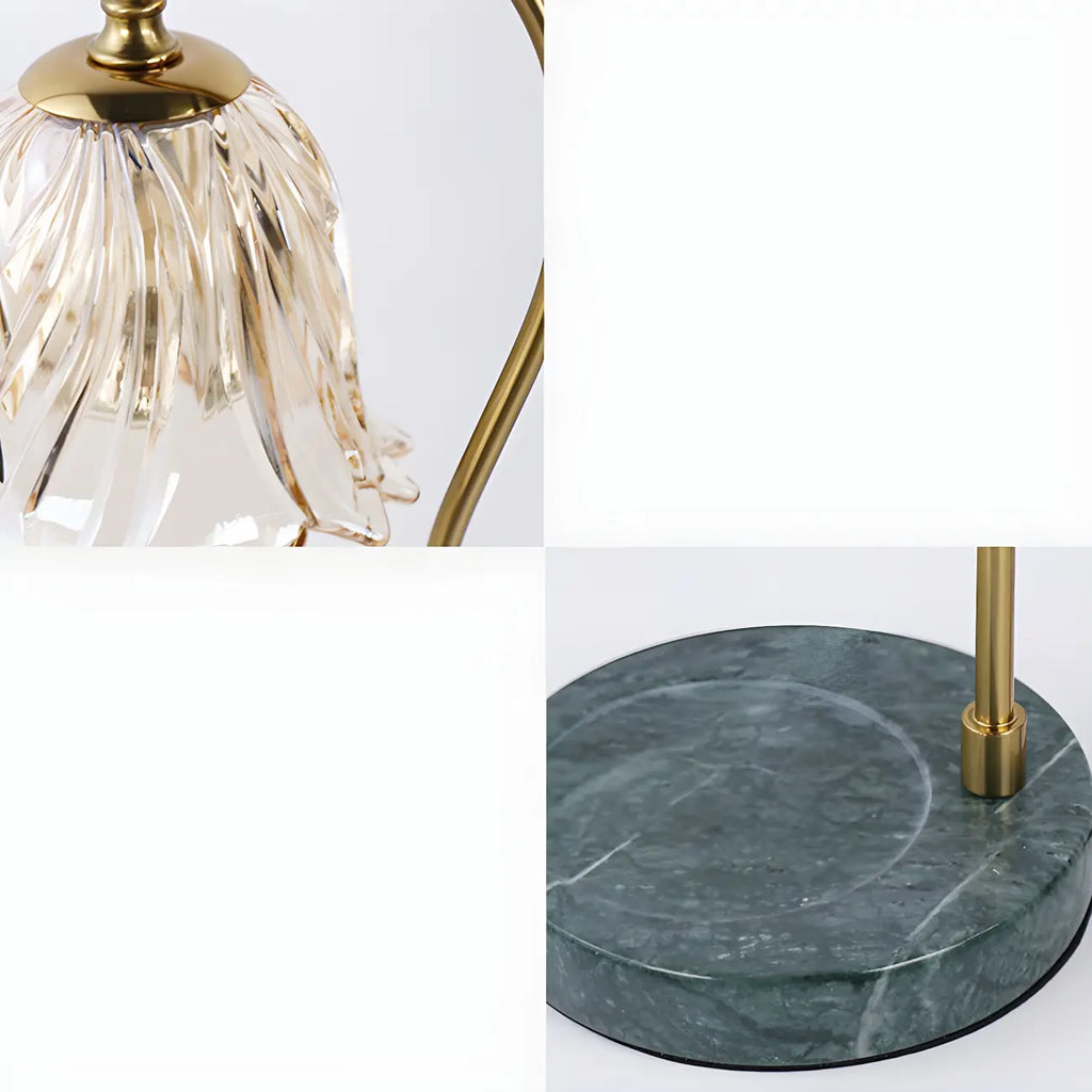 Lampe de chevet élégante en verre à motif floral avec pied porte-gobelet