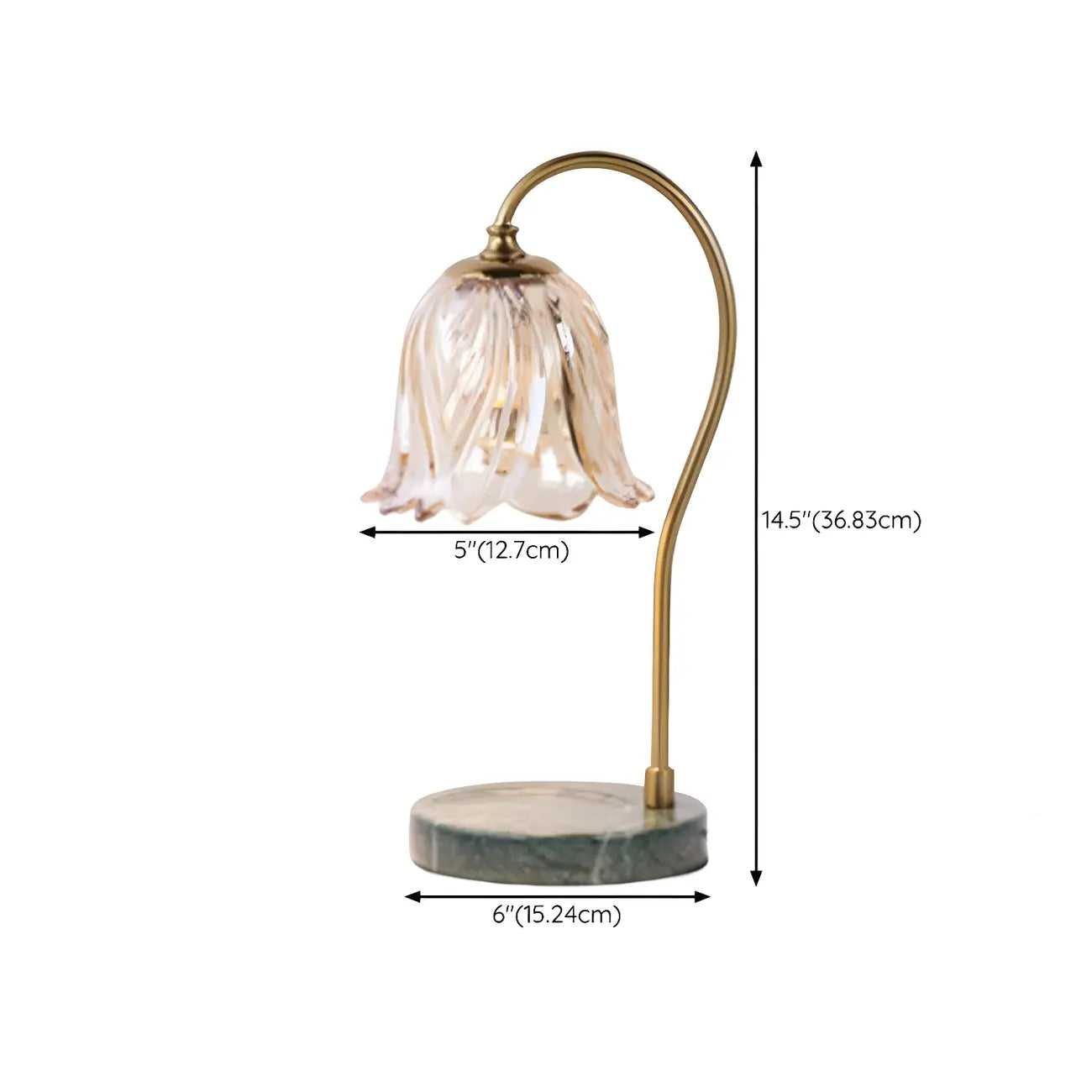 Lampe de chevet élégante en verre à motif floral avec pied porte-gobelet