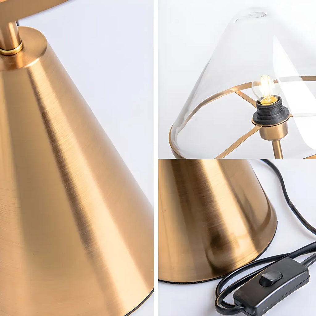 Lampe de bureau moderne dorée avec abat-jour conique en verre pour salon