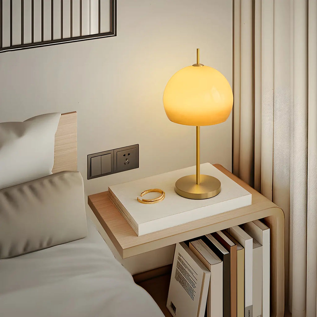 Lampe de chevet nordique en verre orange avec dôme doré