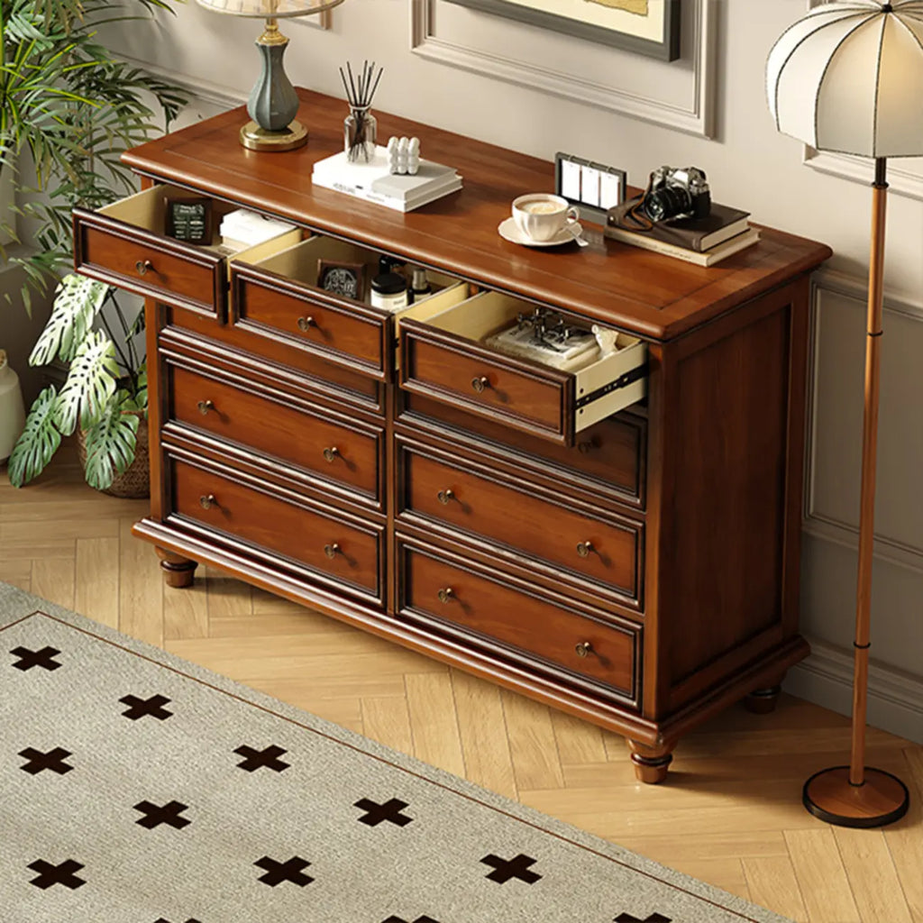 Commode double vintage en bois marron à 9 tiroirs