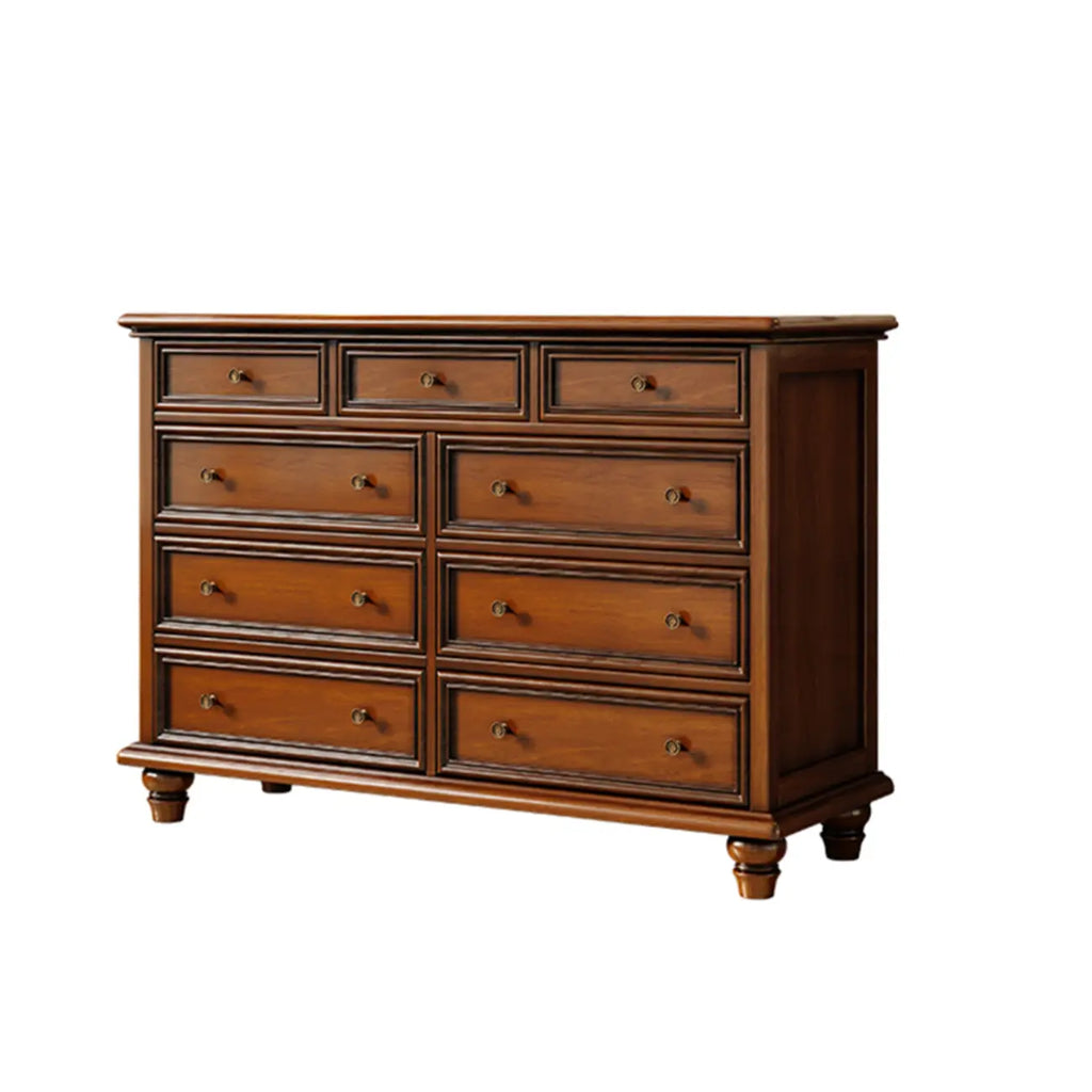 Commode double vintage en bois marron à 9 tiroirs