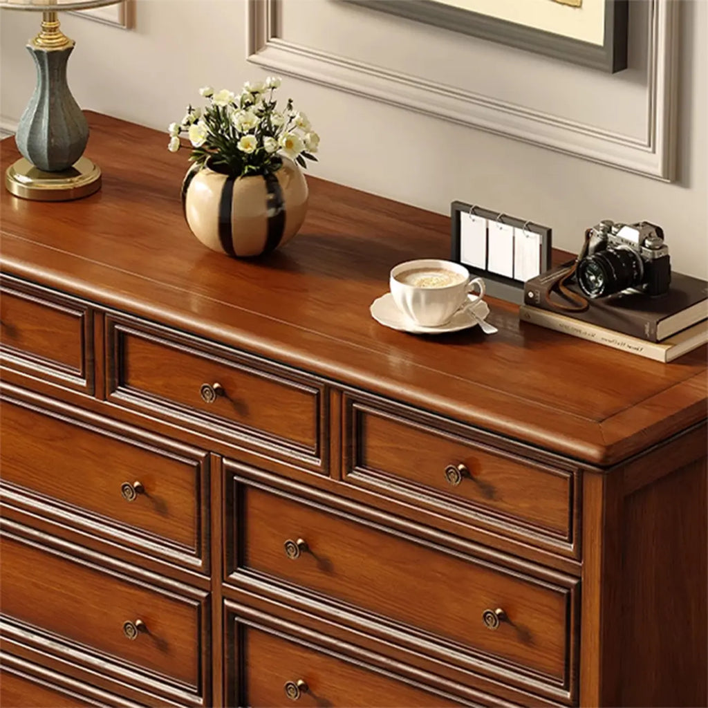 Commode double vintage en bois marron à 9 tiroirs