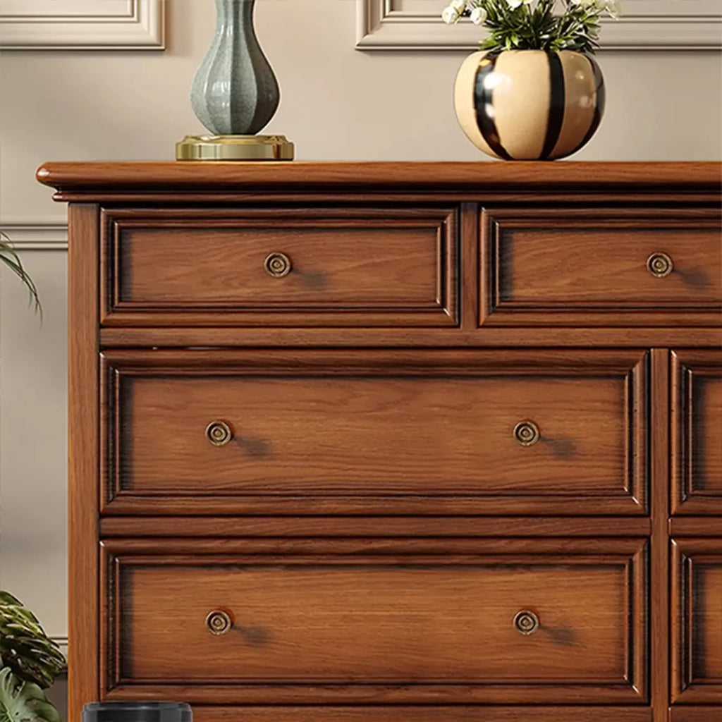 Commode double vintage en bois marron à 9 tiroirs