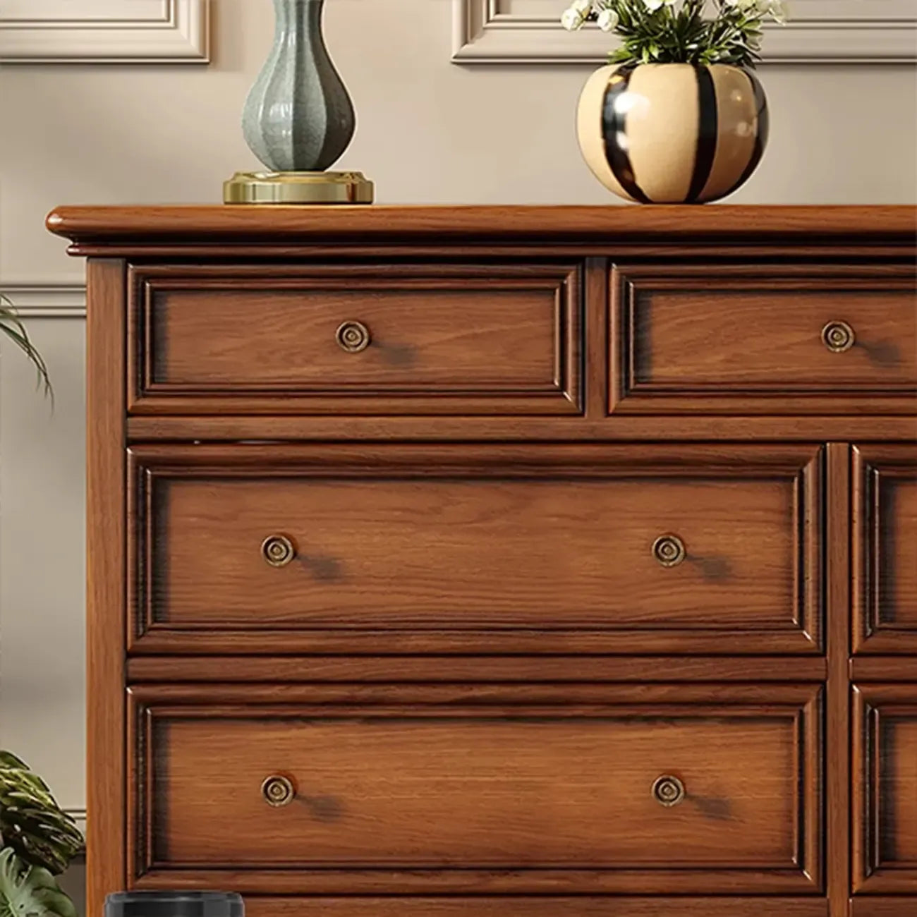 Commode double vintage en bois marron à 9 tiroirs