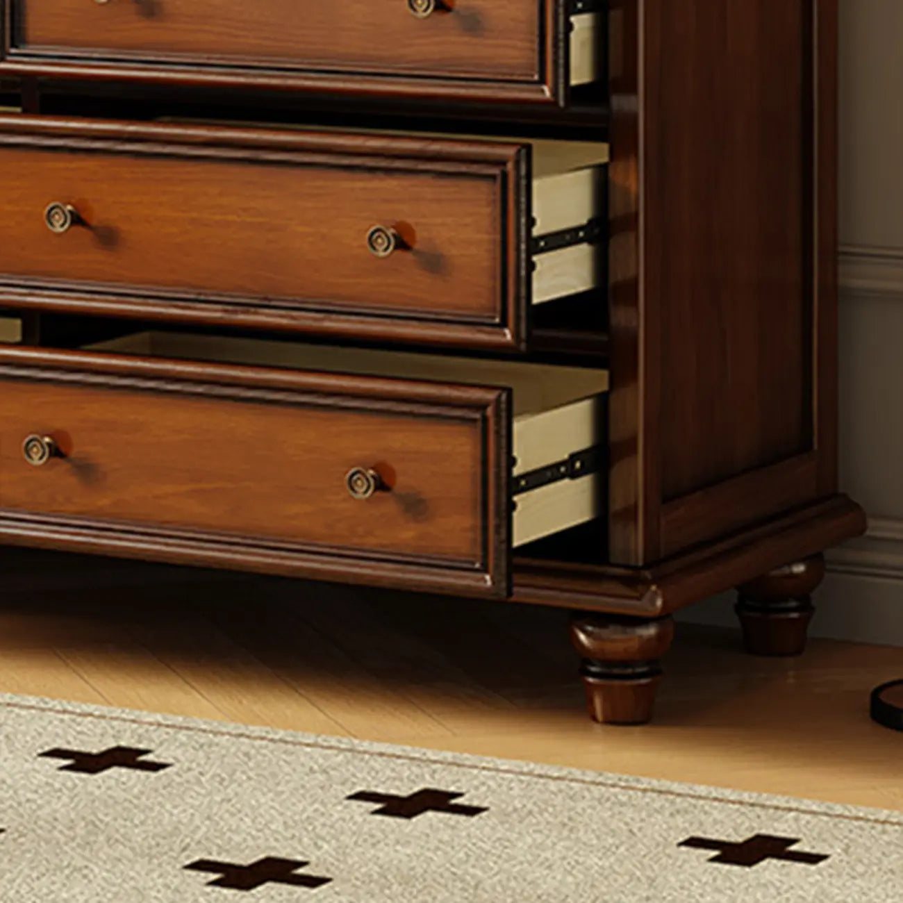 Commode double vintage en bois marron à 9 tiroirs