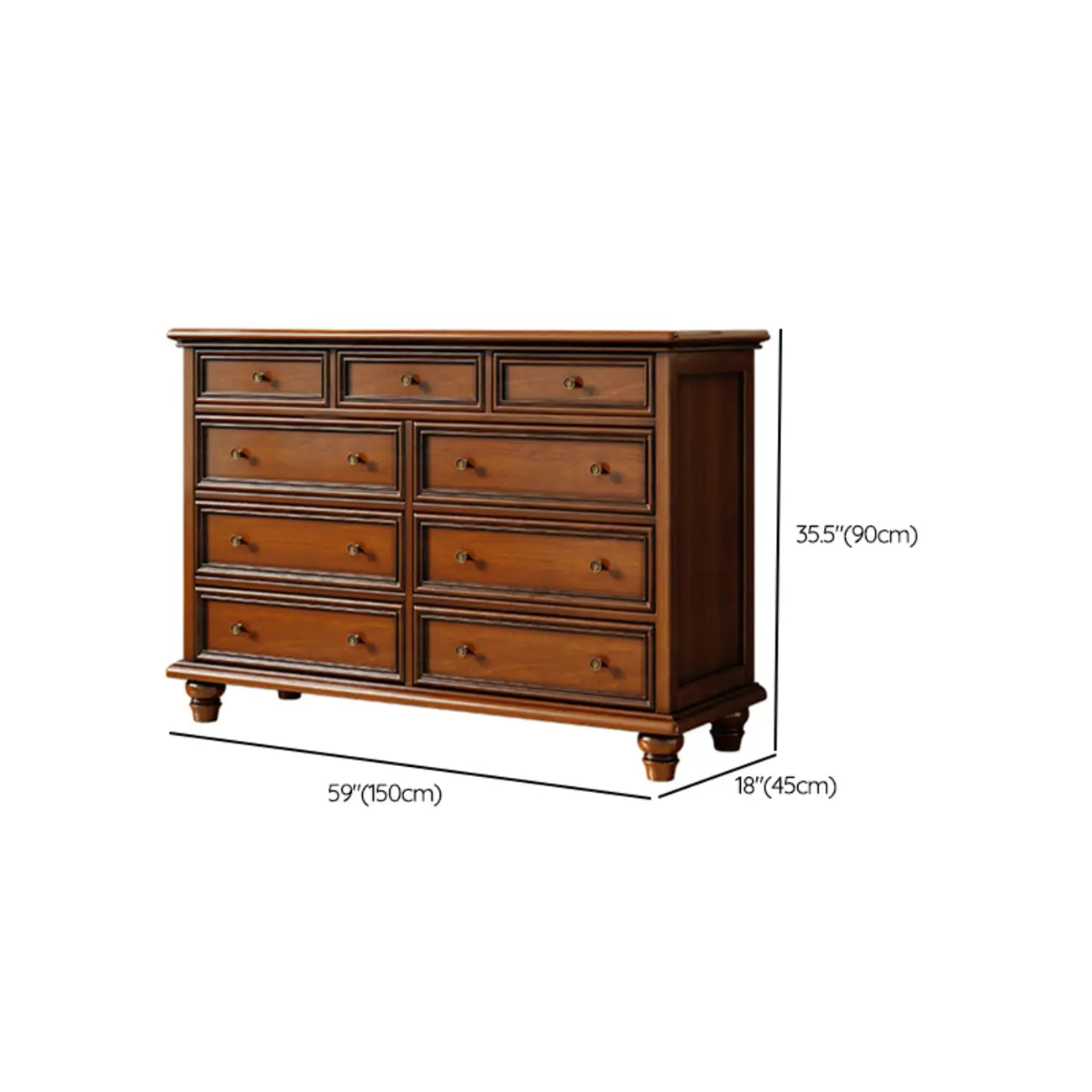 Commode double vintage en bois marron à 9 tiroirs