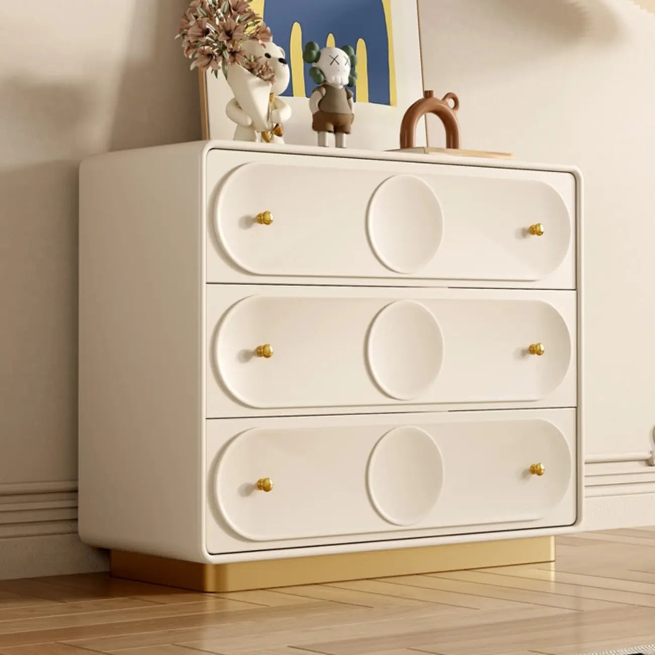 Commode moderne blanche en bois avec tiroirs pour chambre à coucher