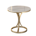 Table d'appoint ronde en métal doré et marbre pour salon