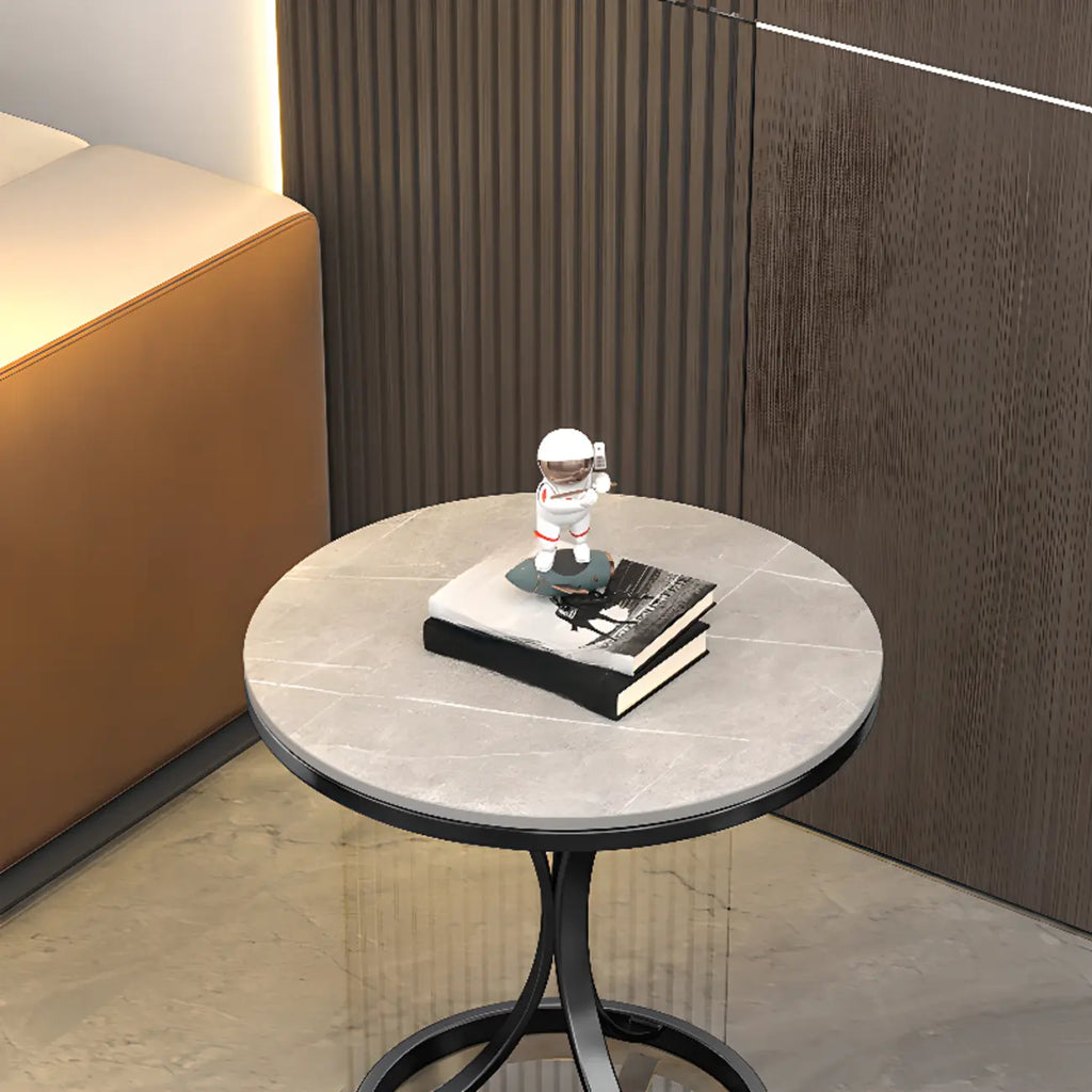 Table d'appoint ronde en métal doré et marbre pour salon