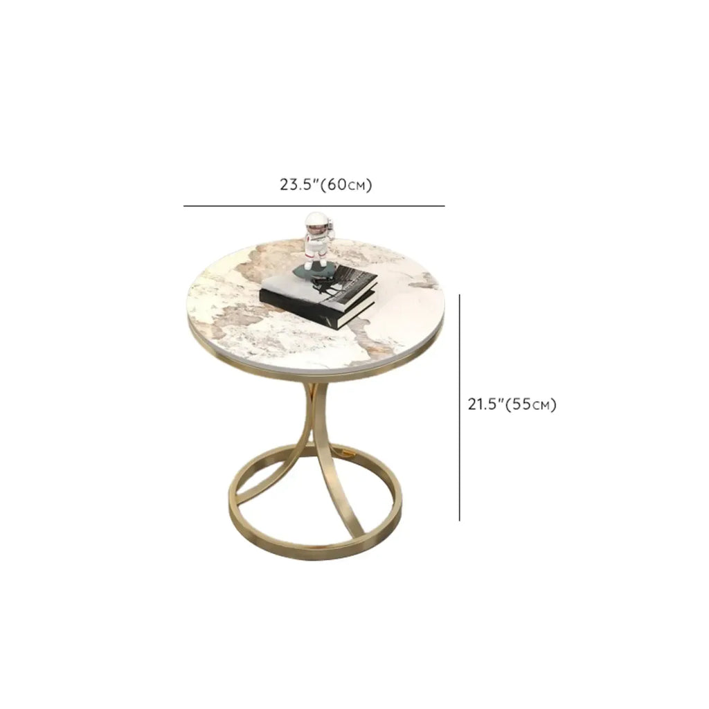 Table d'appoint ronde en métal doré et marbre pour salon