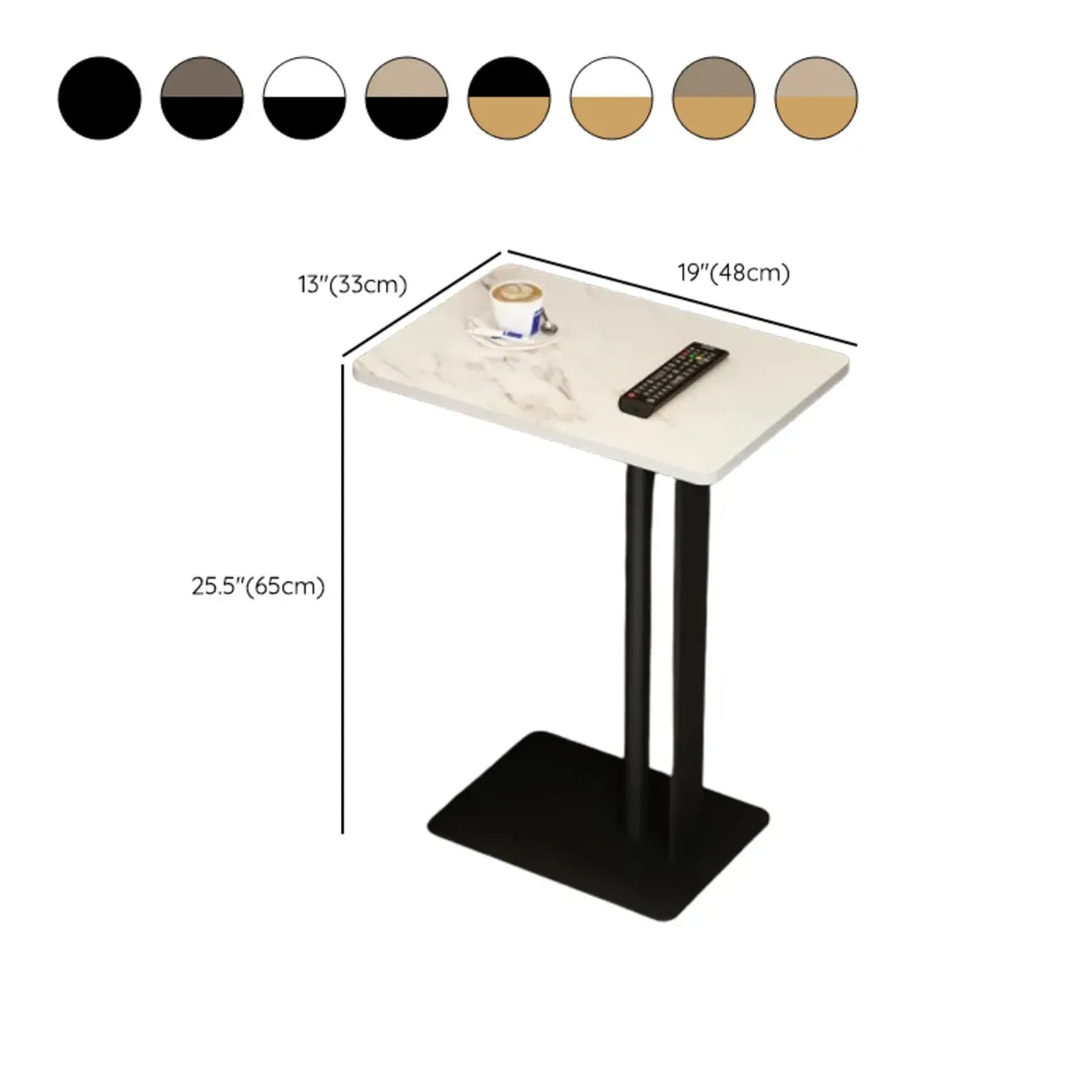 Table d'appoint minimaliste en forme de C en pierre frittée blanche pour canapé