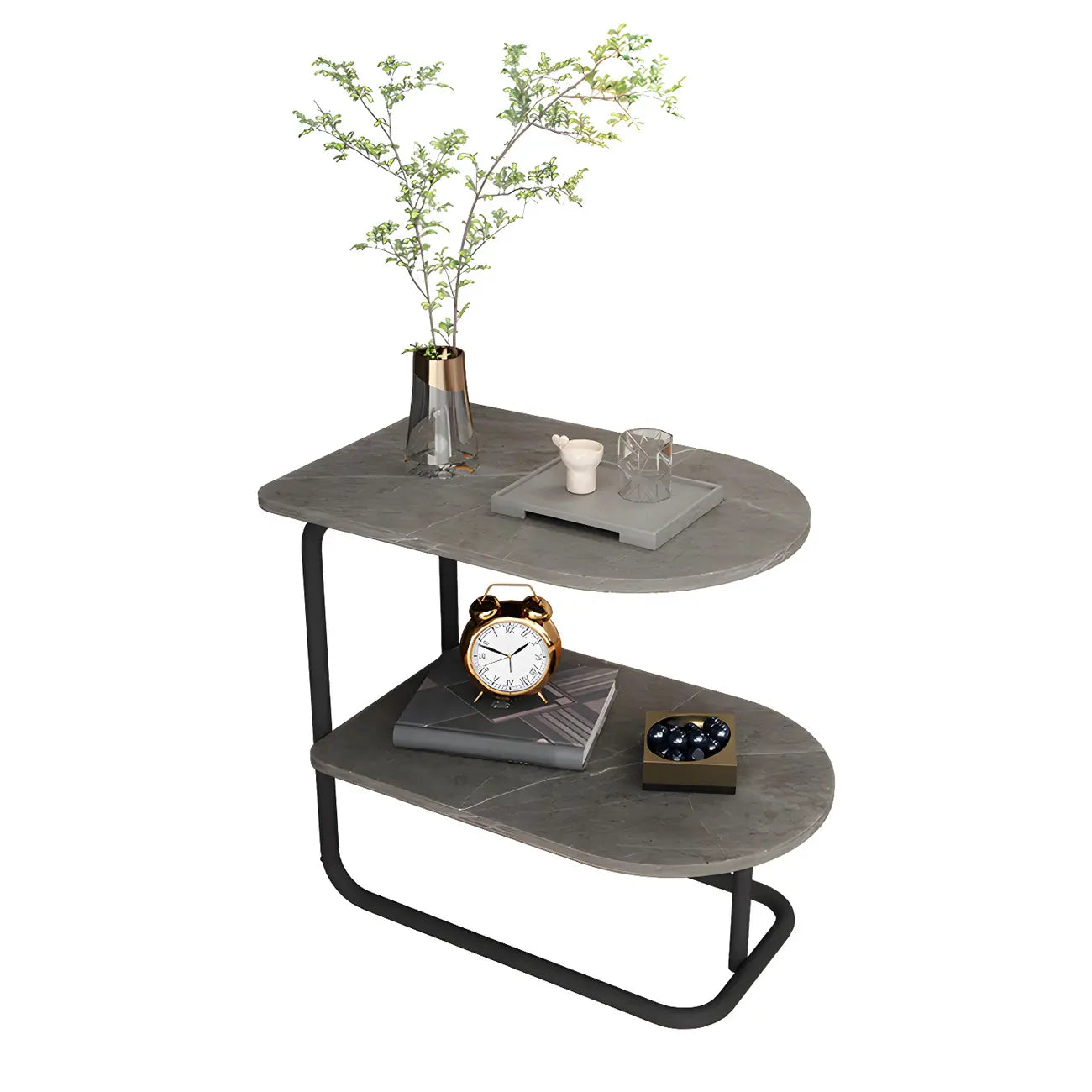 Table de chevet en métal avec comptoir en pierre et rangement ouvert