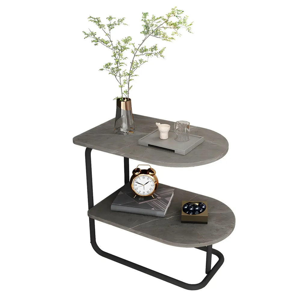 Table de chevet en métal avec comptoir en pierre et rangement ouvert