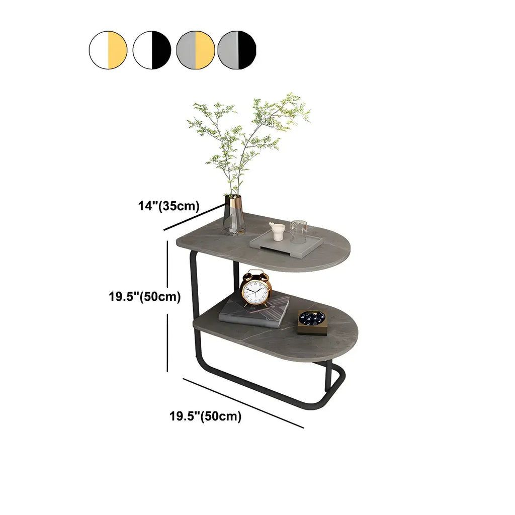 Table de chevet en métal avec comptoir en pierre et rangement ouvert