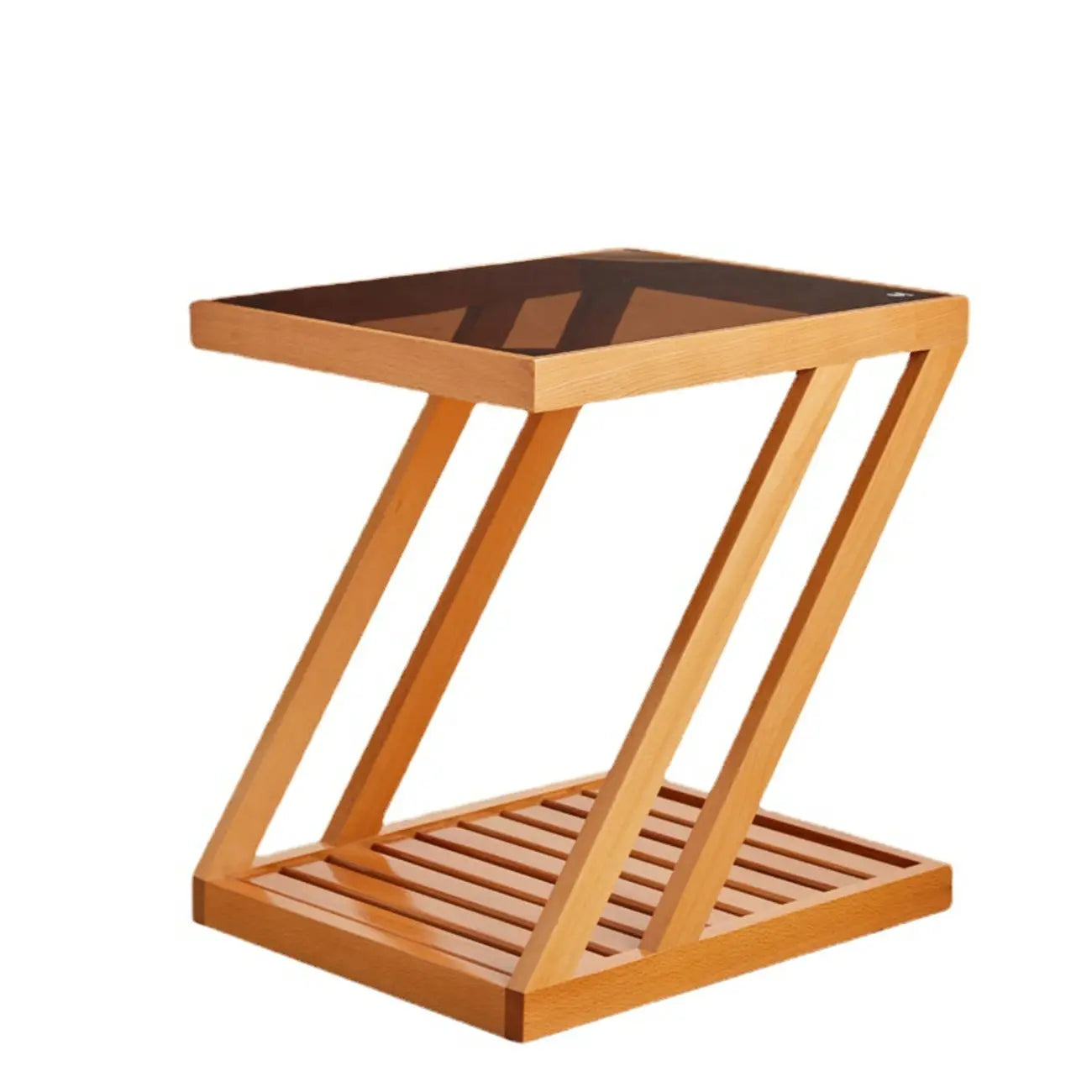 Table d'appoint en bois à 2 niveaux avec plateau en verre pour salon