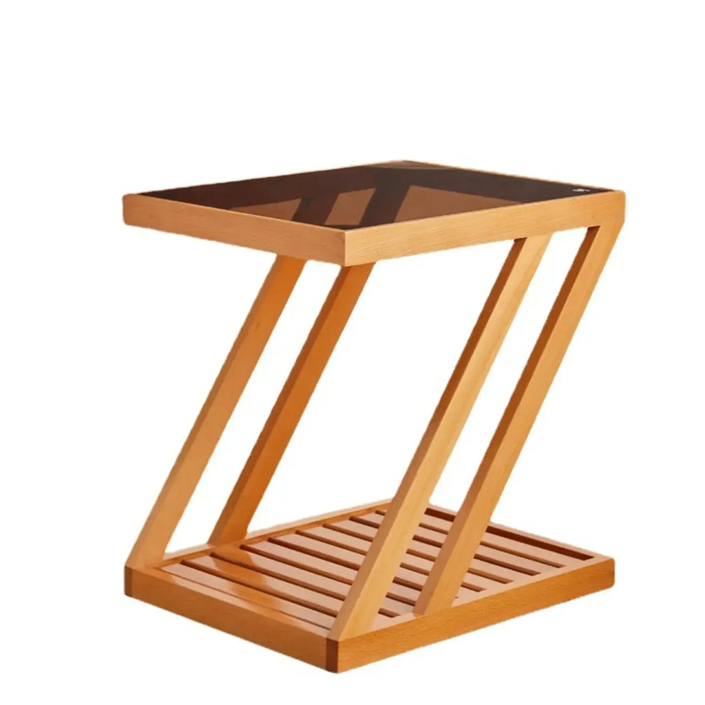Table d'appoint en bois à 2 niveaux avec plateau en verre pour salon