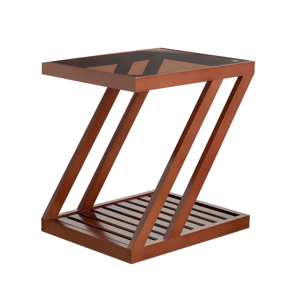 Table d'appoint en bois à 2 niveaux avec plateau en verre pour salon