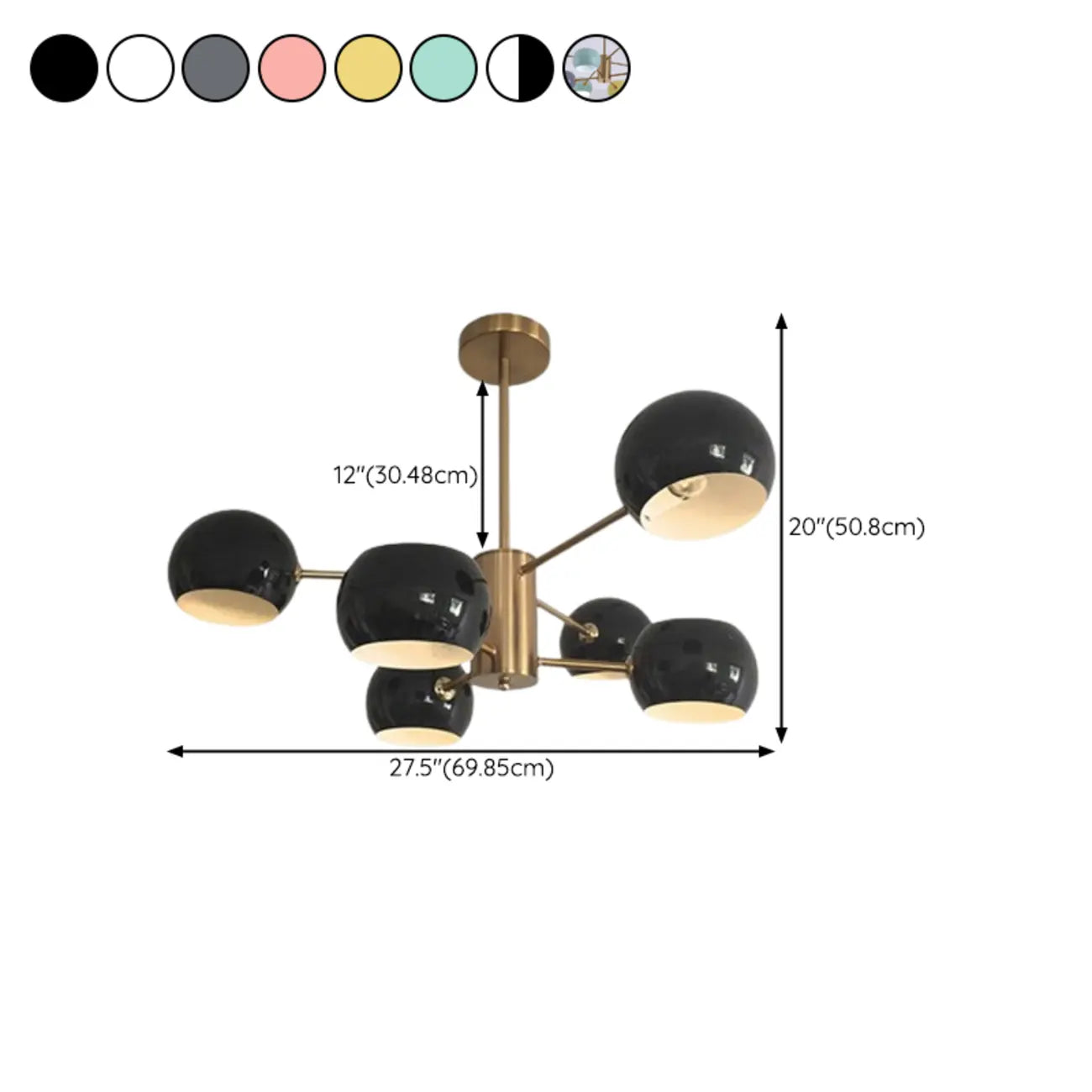 Lustre minimaliste moderne en métal avec abat-jour sphérique