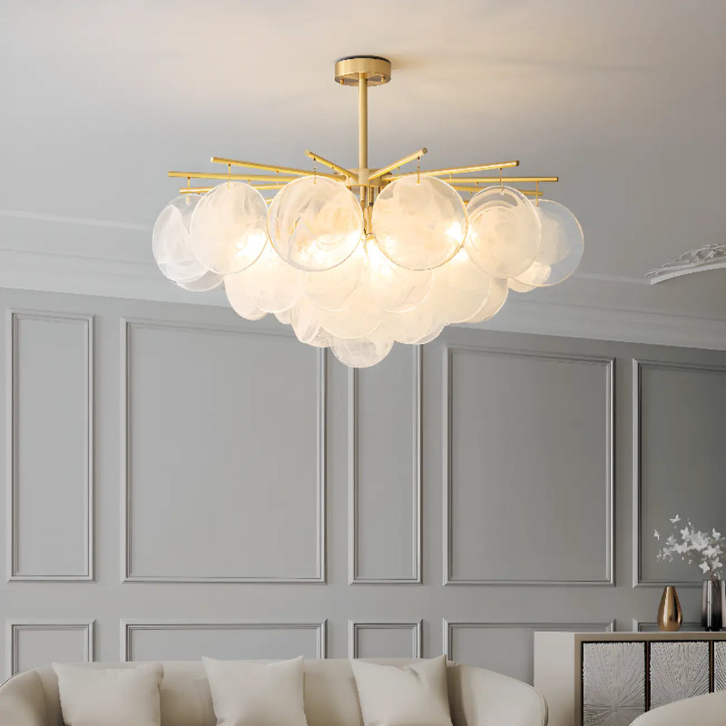 Lustre moderne à 3 niveaux en verre nuageux pour salon