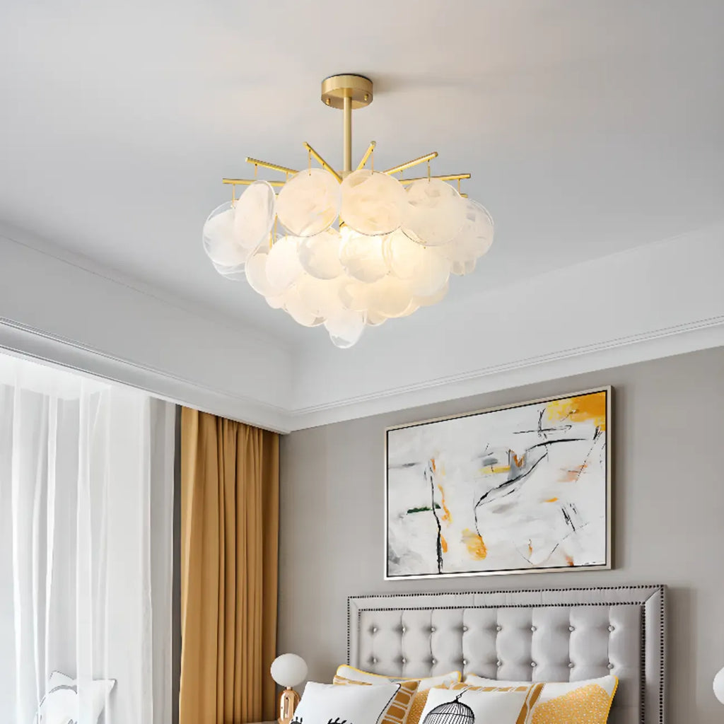 Lustre moderne à 3 niveaux en verre nuageux pour salon