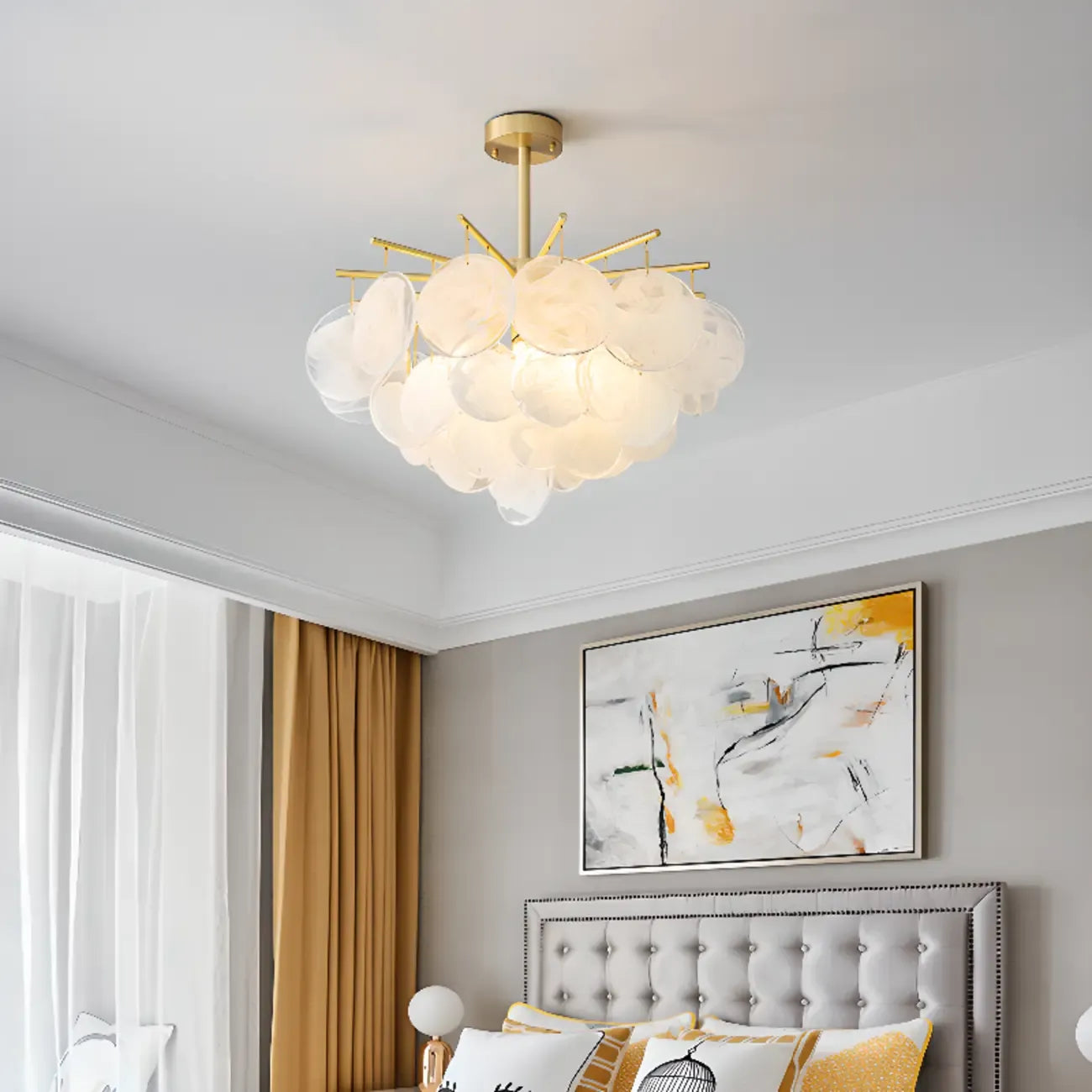 Lustre moderne à 3 niveaux en verre nuageux pour salon