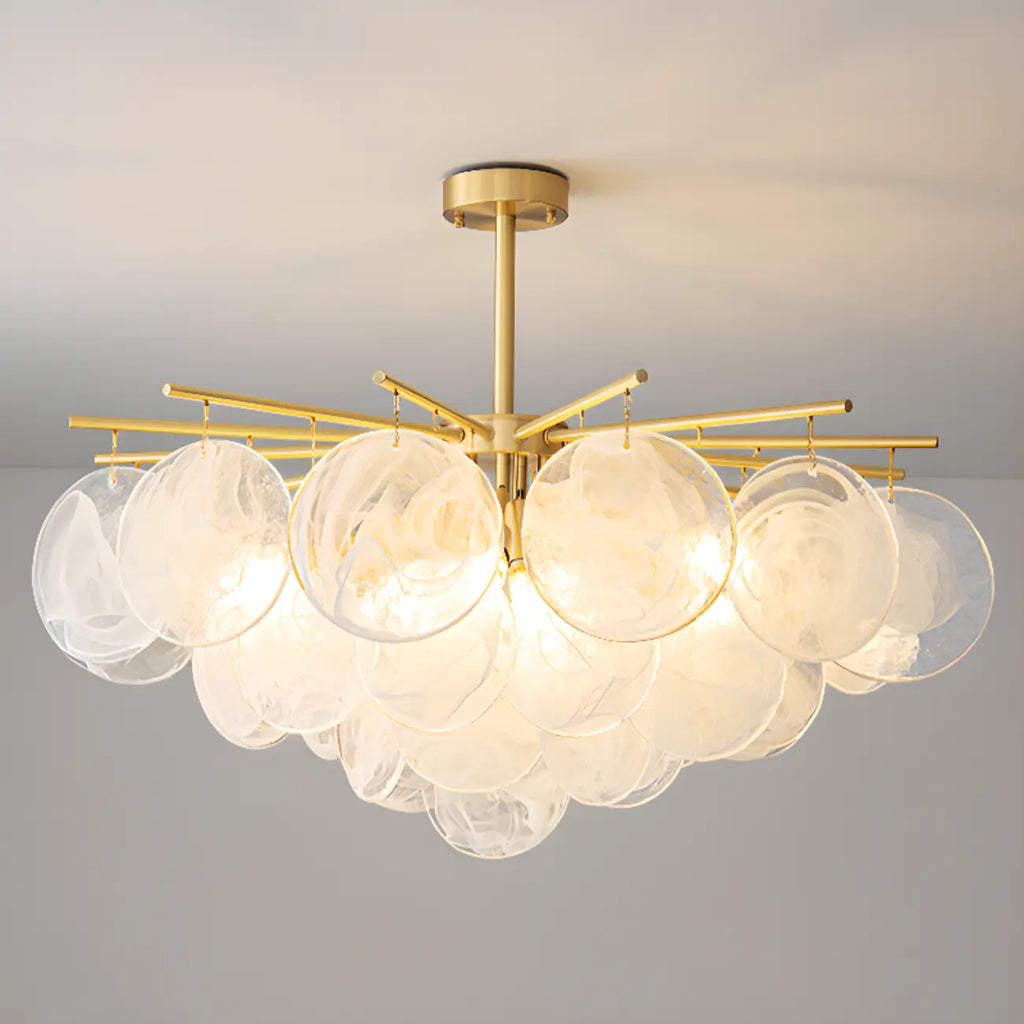 Lustre moderne à 3 niveaux en verre nuageux pour salon