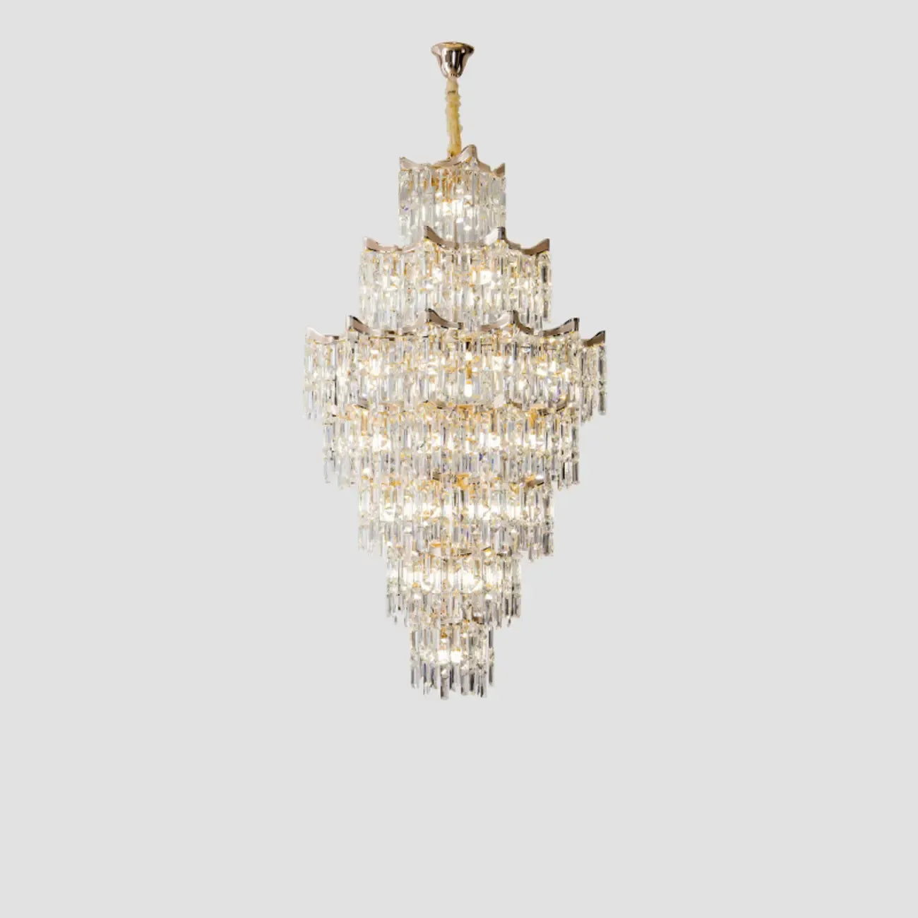 Lustre moderne de luxe en cristal à cascade pour hauts plafonds
