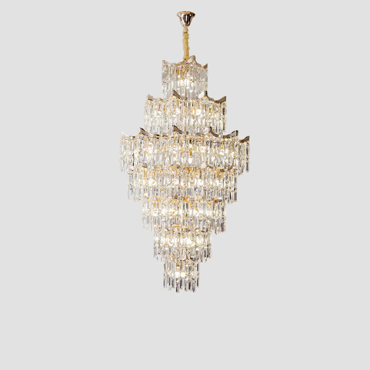 Lustre moderne de luxe en cristal à cascade pour hauts plafonds