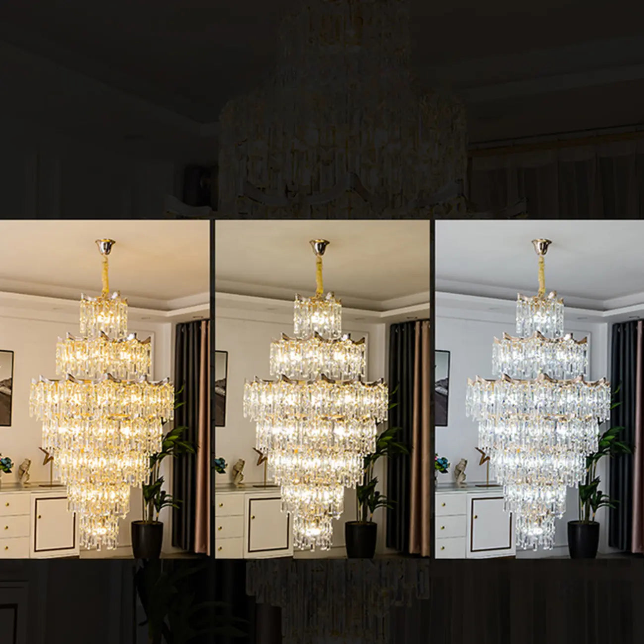 Lustre moderne de luxe en cristal à cascade pour hauts plafonds