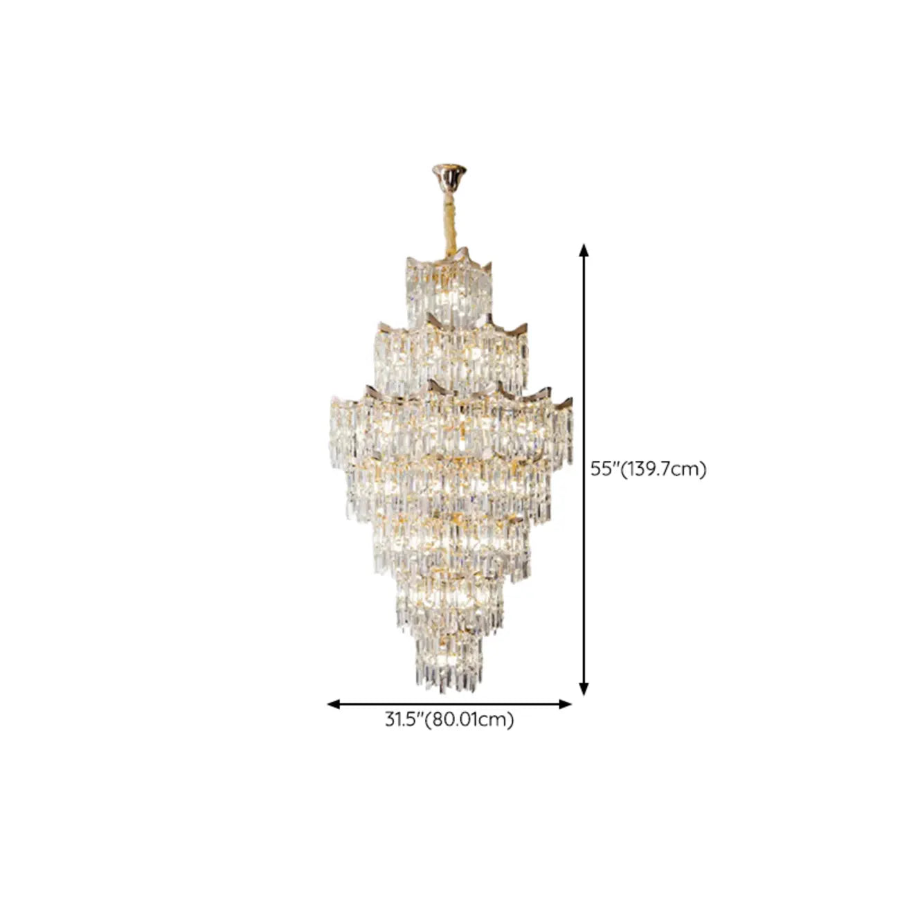Lustre moderne de luxe en cristal à cascade pour hauts plafonds