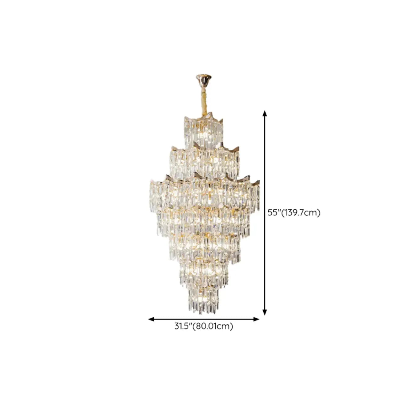 Lustre moderne de luxe en cristal à cascade pour hauts plafonds