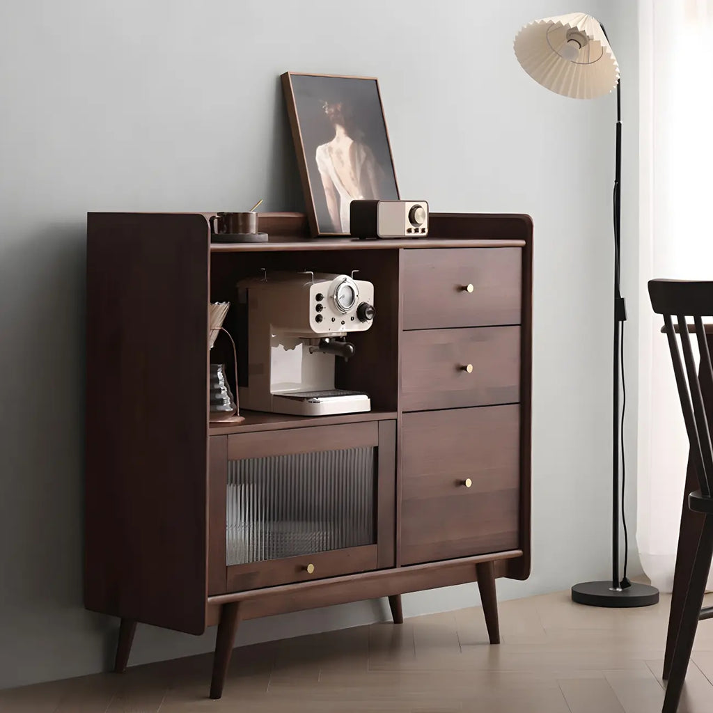 Buffet moderne à 3 tiroirs avec portes vitrées noires