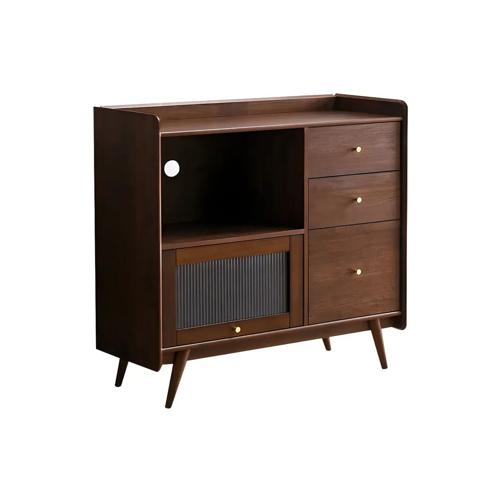 Buffet moderne à 3 tiroirs avec portes vitrées noires