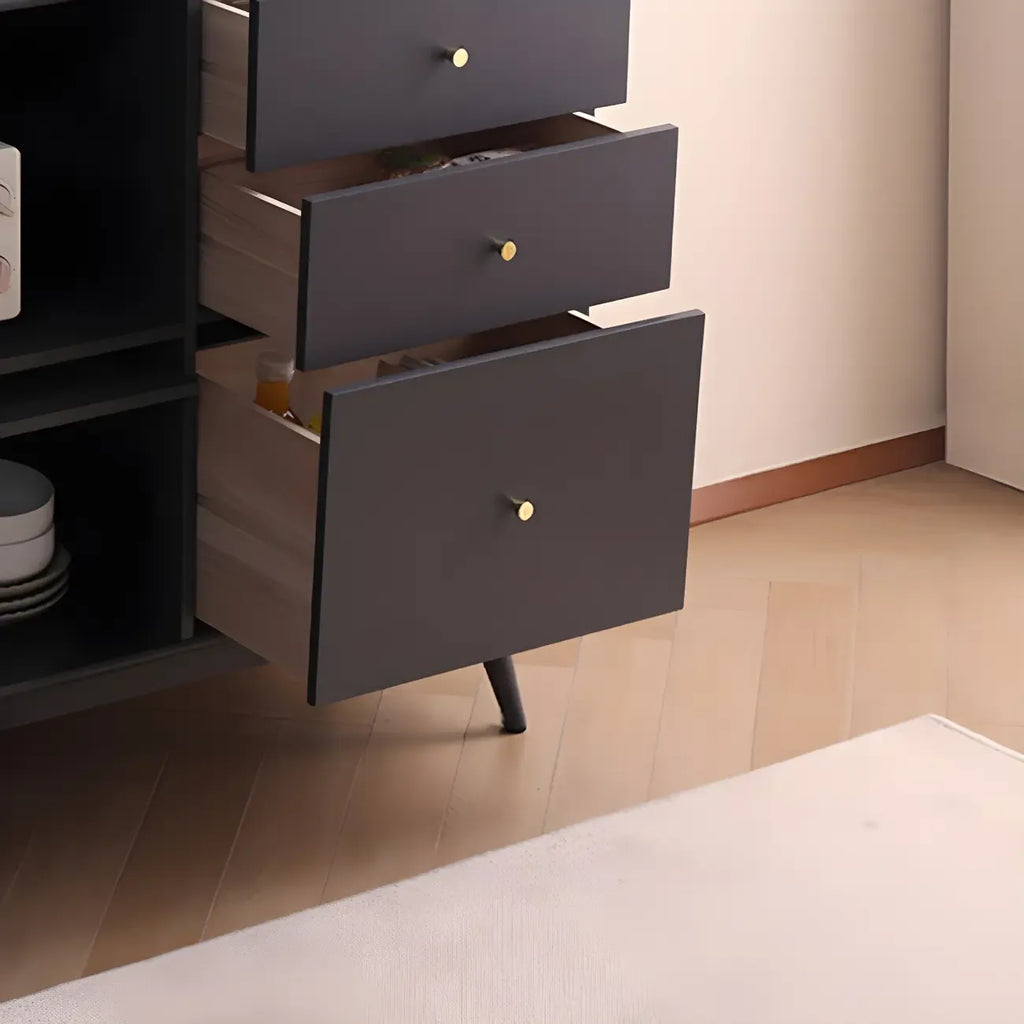 Buffet moderne à 3 tiroirs avec portes vitrées noires