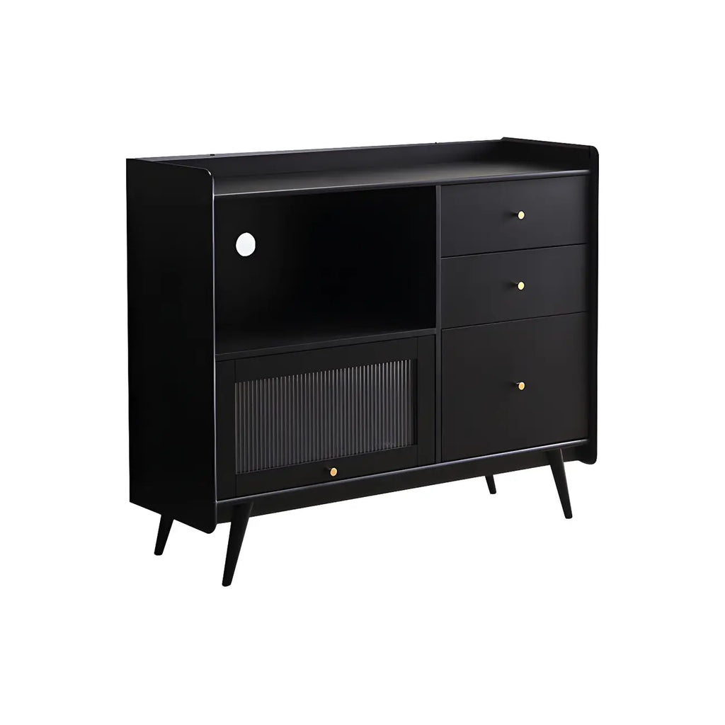 Buffet moderne à 3 tiroirs avec portes vitrées noires