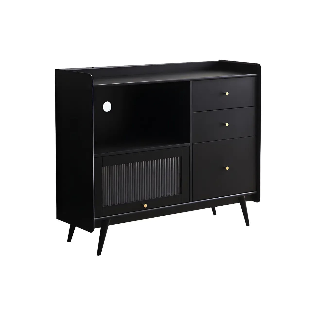Buffet moderne à 3 tiroirs avec portes vitrées noires