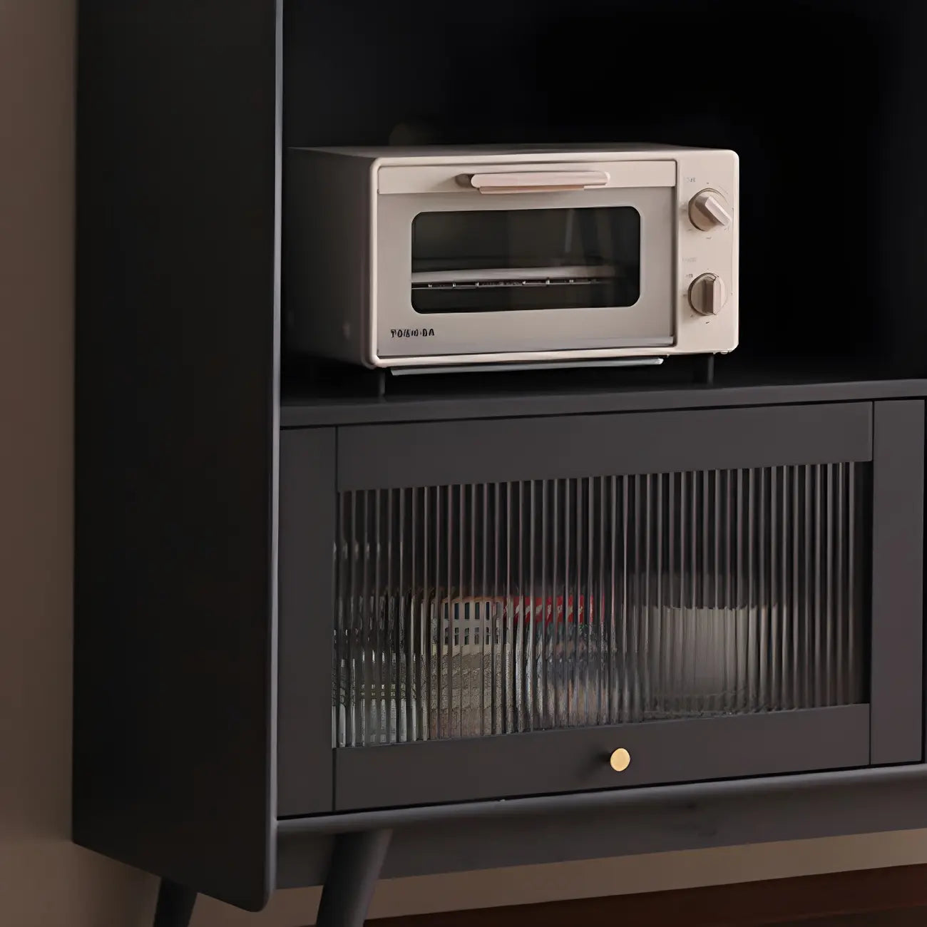 Buffet moderne à 3 tiroirs avec portes vitrées noires