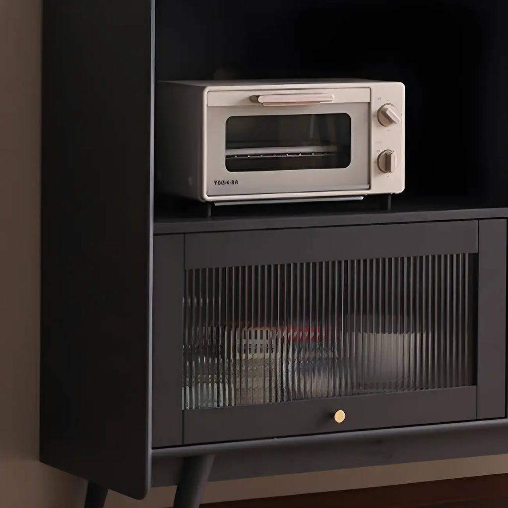 Buffet moderne à 3 tiroirs avec portes vitrées noires