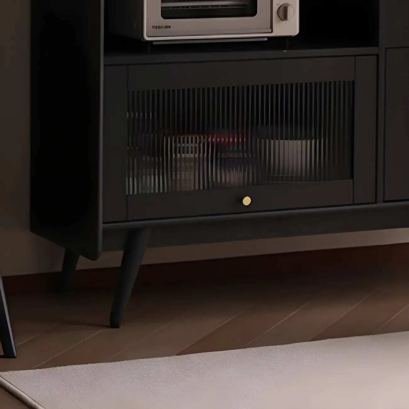 Buffet moderne à 3 tiroirs avec portes vitrées noires