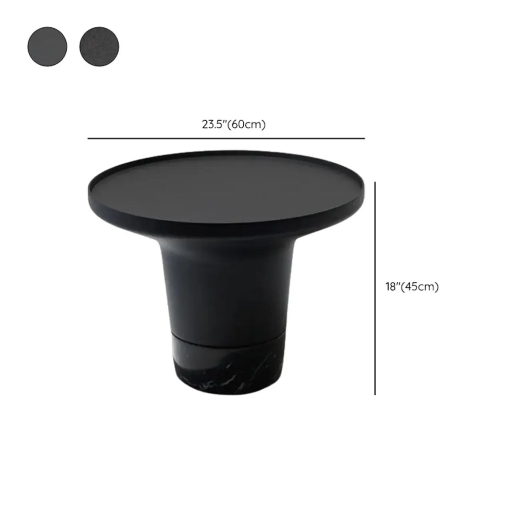 Table basse ronde moderne de petite taille, noire, avec base en marbre