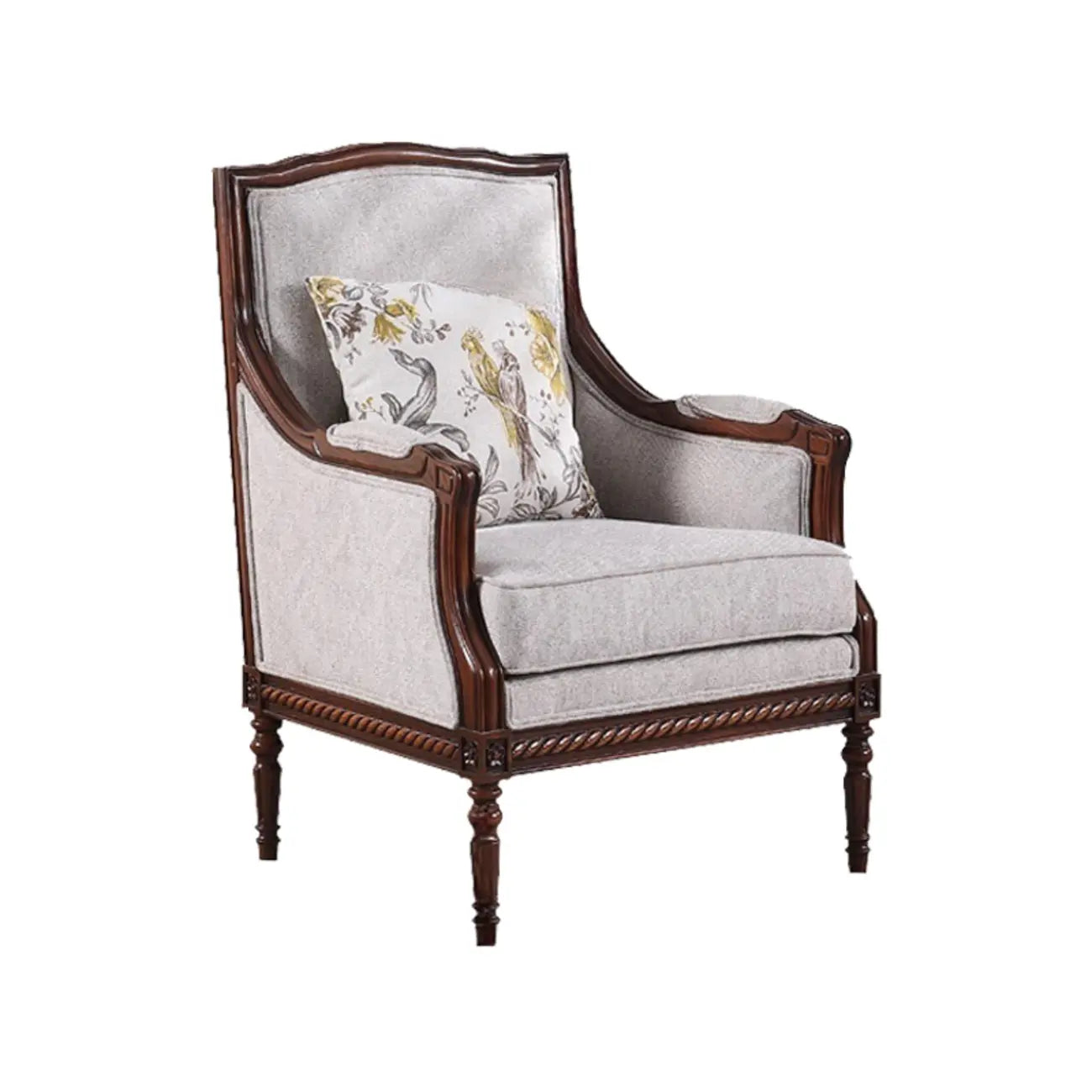 Fauteuil vintage en tissu à motif floral avec coussin