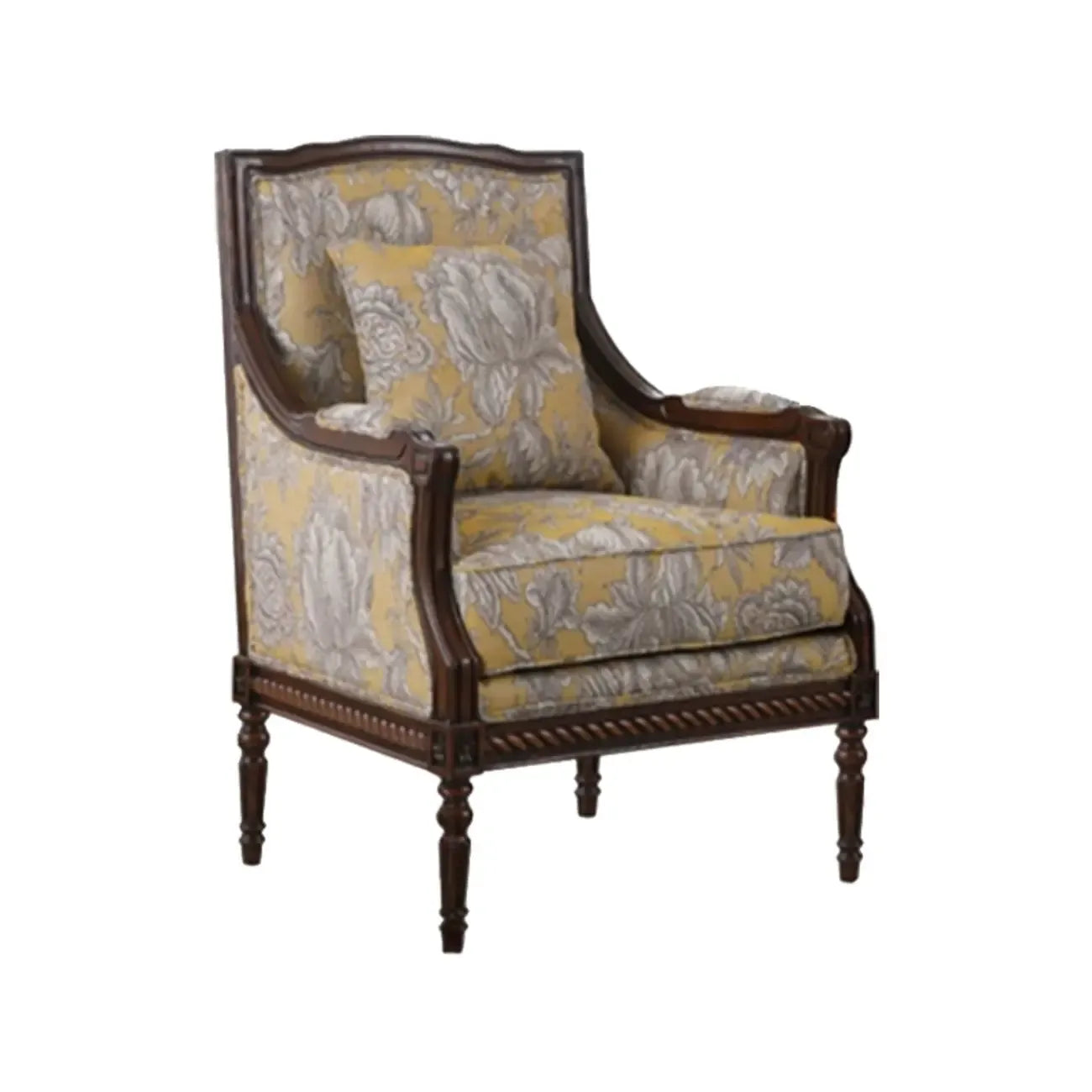 Fauteuil vintage en tissu à motif floral avec coussin