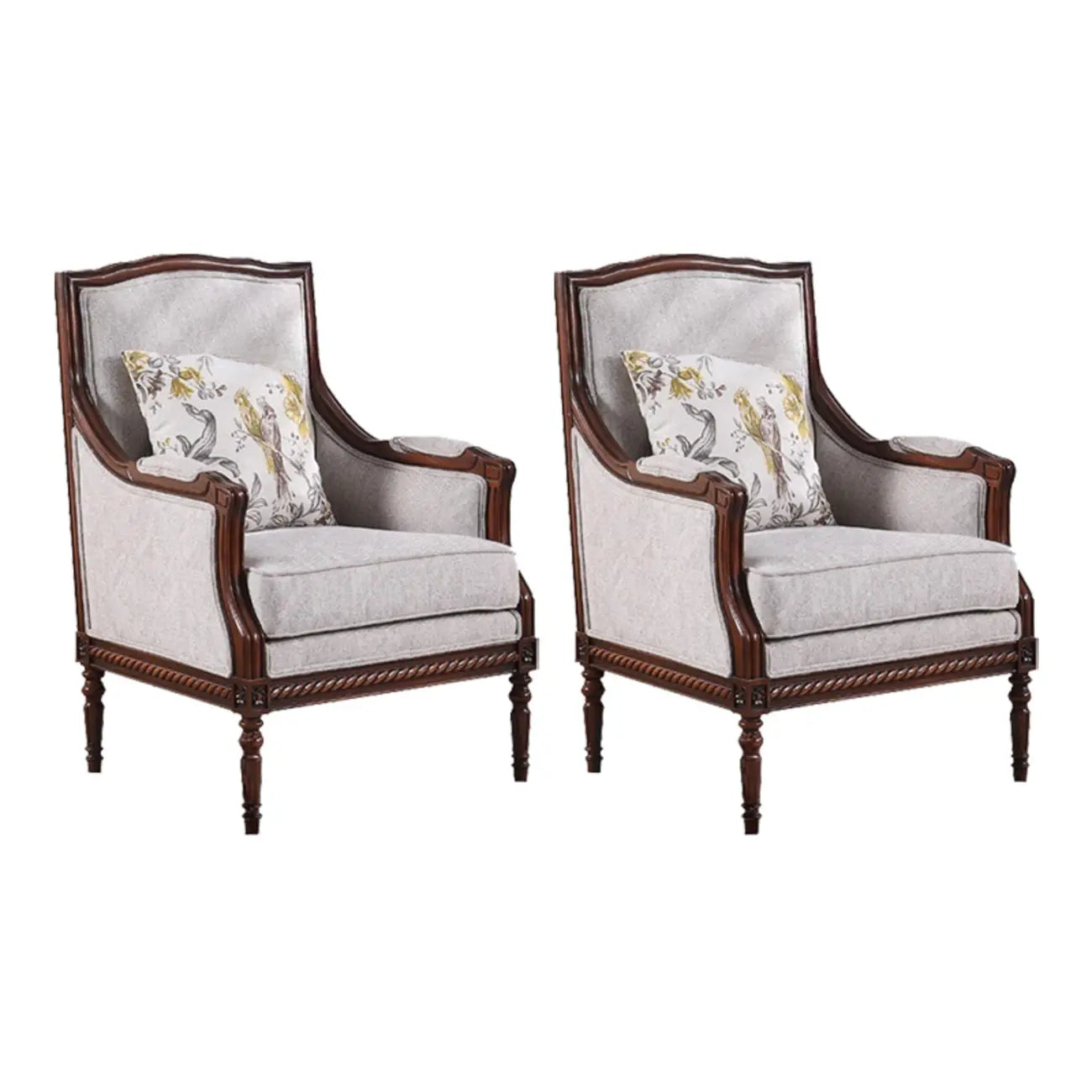 Fauteuil vintage en tissu à motif floral avec coussin